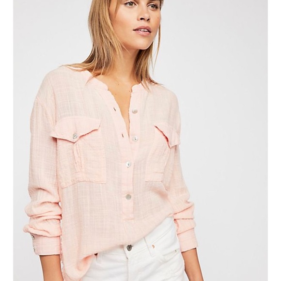 Free People Talk To Me Crinkled Frayed-Hem Shirt - Picture 4 of 8
